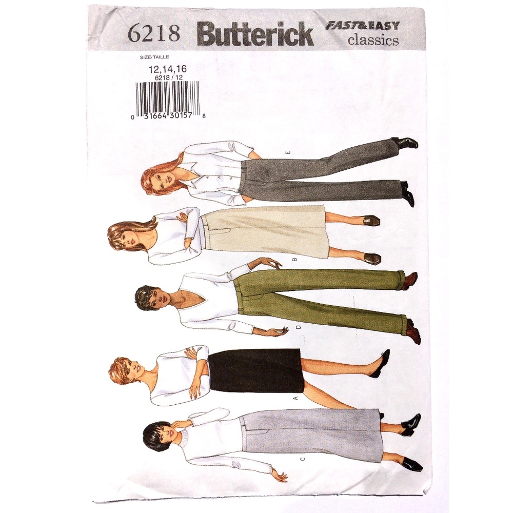 Sewing Pattern Butterick 6218 Fast & Easy Classics Misses Petite Skirt Pants